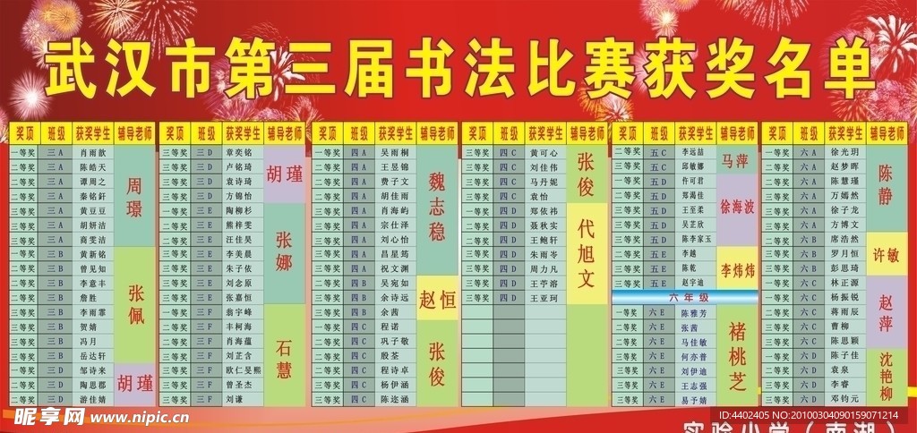 书法比赛获奖名单