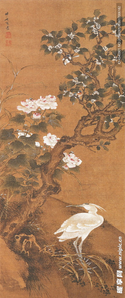 芙蓉桂鹭图轴