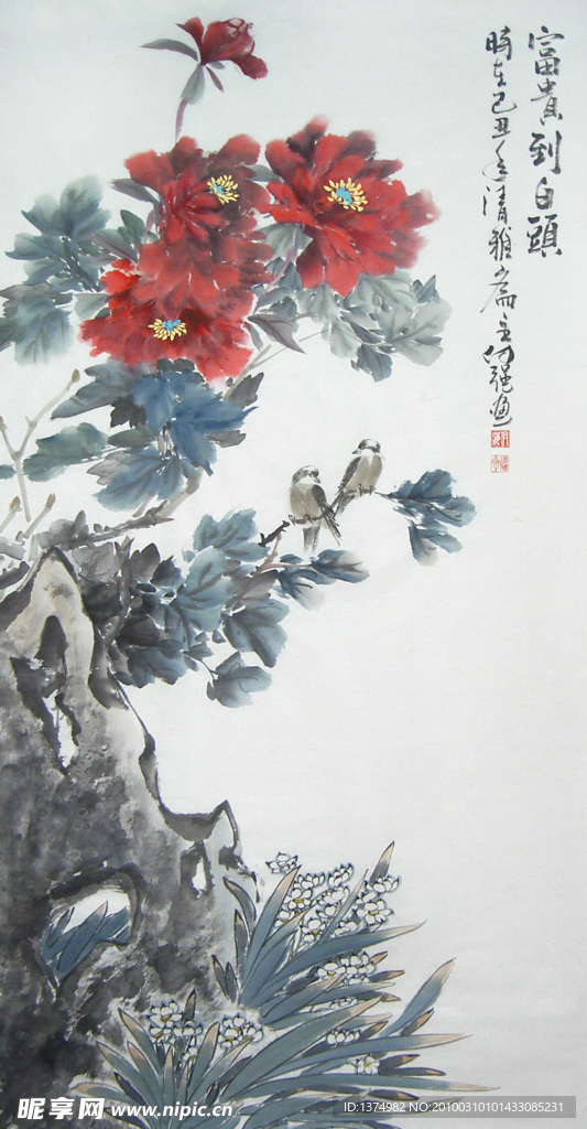 名家国画付强花鸟画富贵到白头