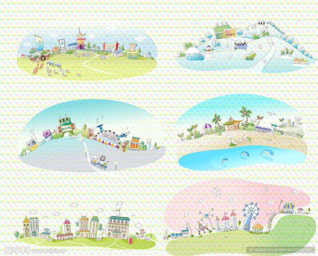 卡通线条城市风景