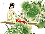 古典美女 荷花 美女小舟 美女坐船 中国画