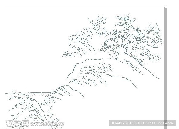 山 黑白画