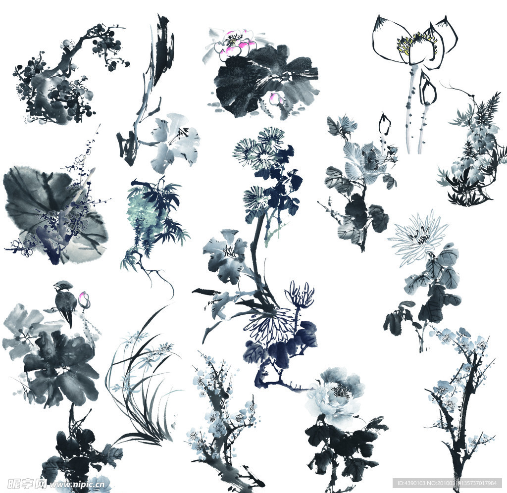 水墨画素材咏花1