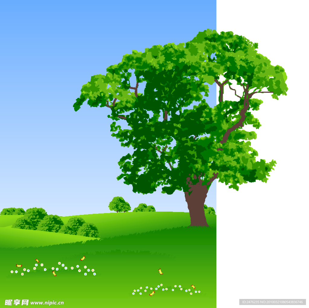 大树草地矢量素材