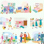 日本淡雅人物情景插画