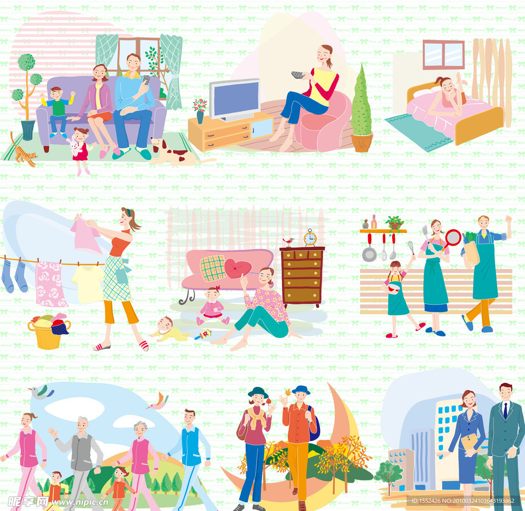日本淡雅人物情景插画