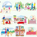 日本淡雅人物情景插画