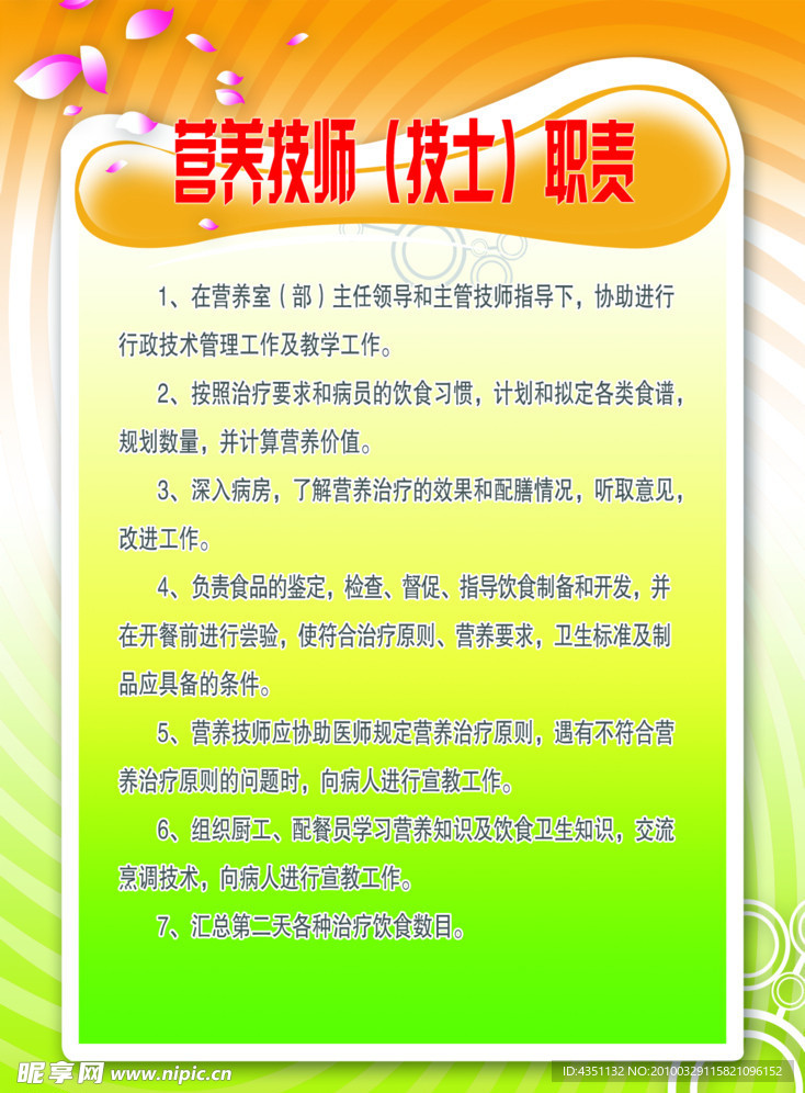 医院部门营养技师职责