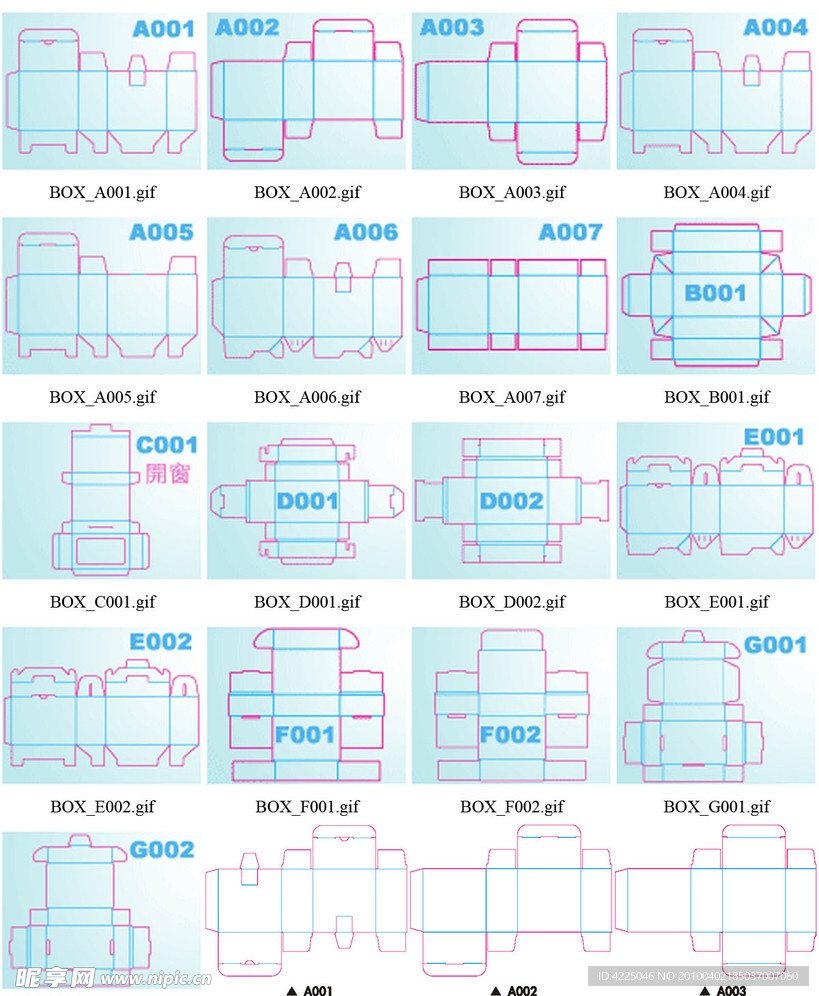 包装盒刀模形状图矢量图