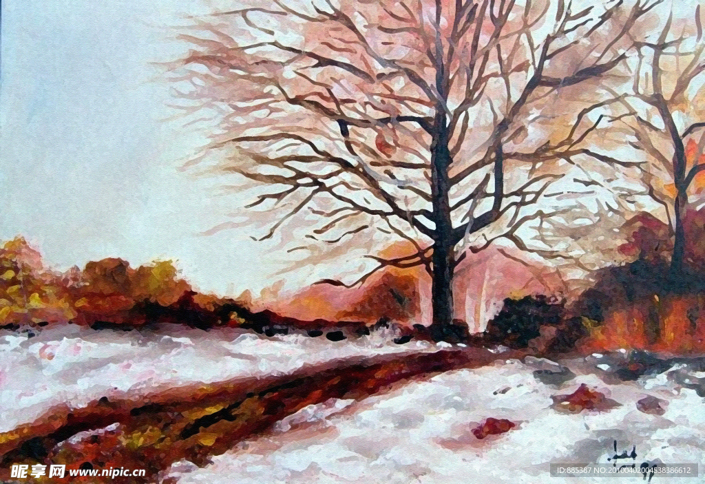 雪地里的油画