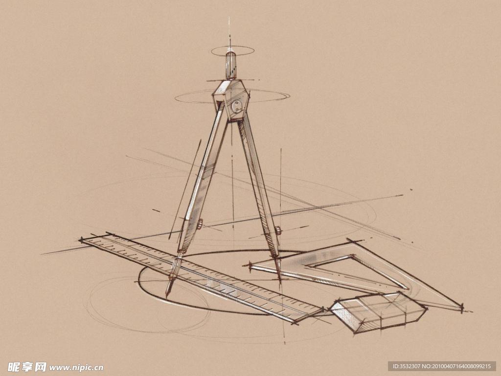 手绘办公室用品 测绘工具