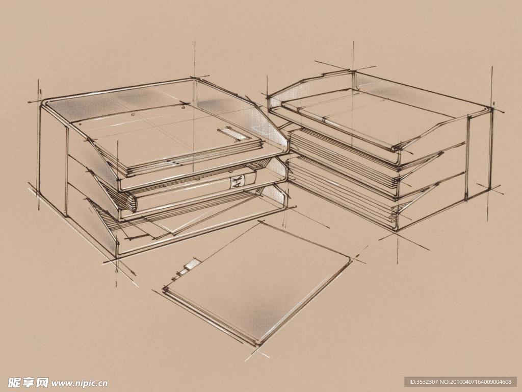 手绘办公室用品 文件搁置架
