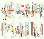 线条风格时尚女孩插画