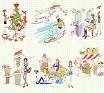 线条风格时尚女孩插画