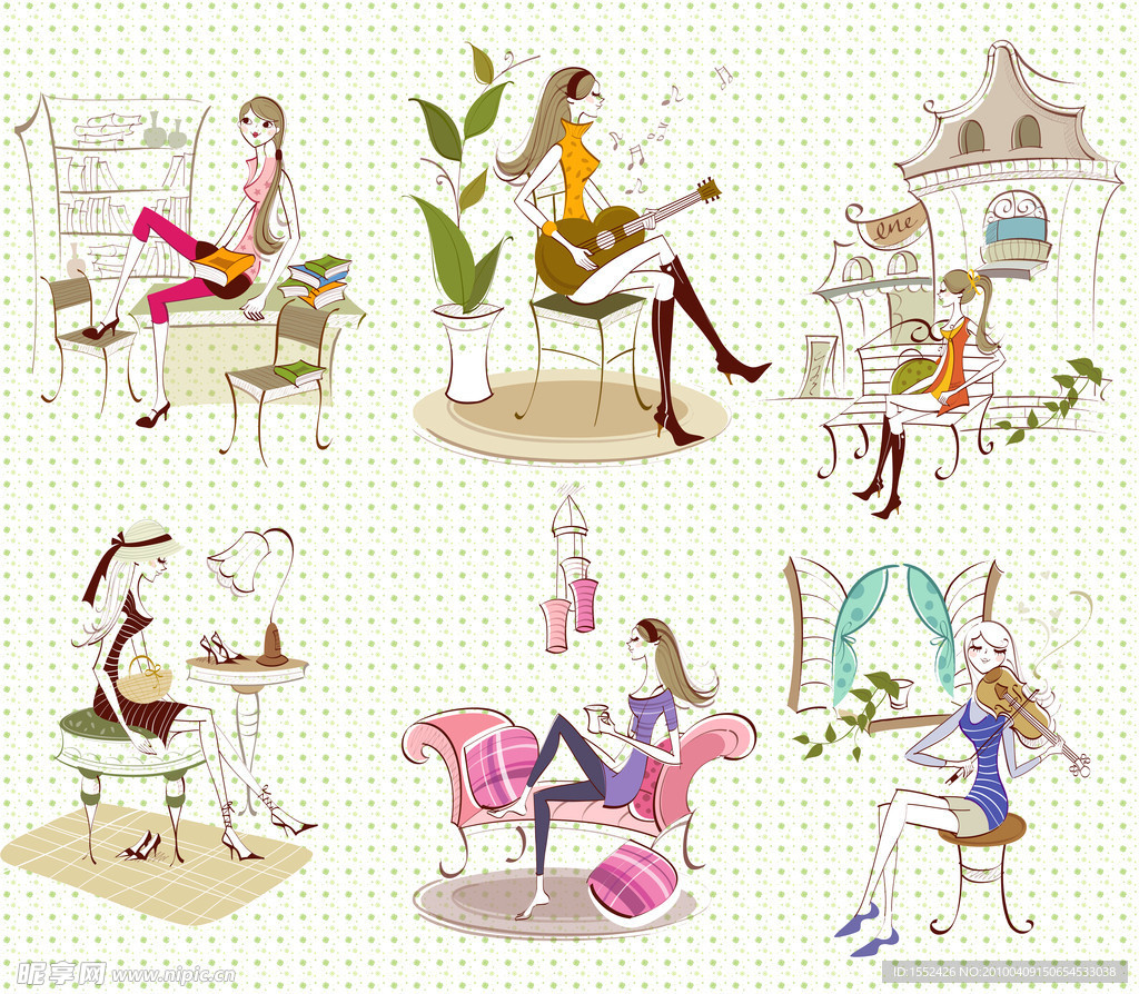 线条风格时尚女孩插画