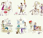 线条风格时尚女孩插画
