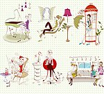 线条风格时尚女孩插画