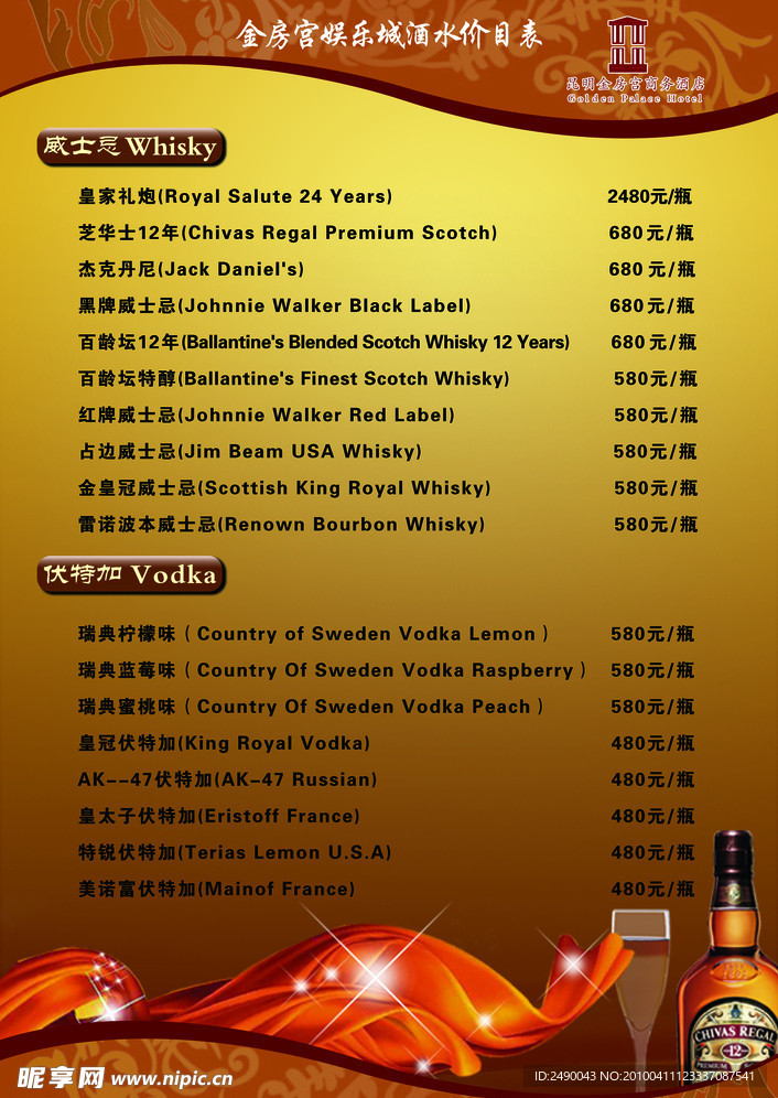 KTV 酒水单价目表