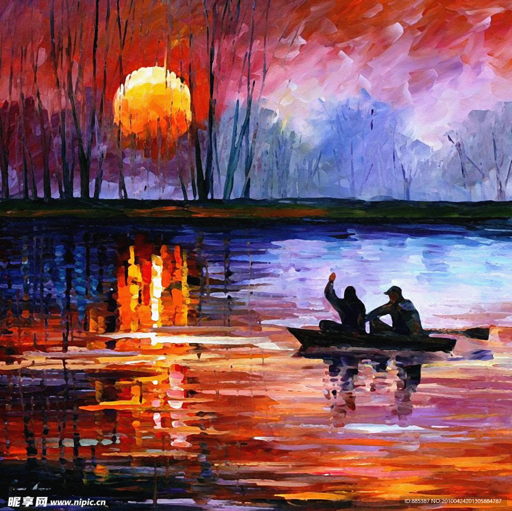湖油画