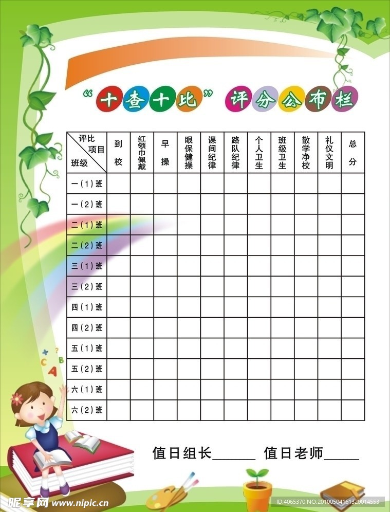 小学生十查十比评分公布栏
