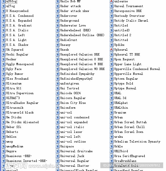 2010最新英文字体 U组