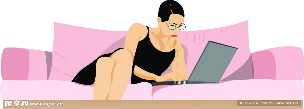 女人 沙发 电脑 妇女 矢量人物