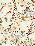 花纹 花朵 古典文化 小鸟 蜂鸟 可爱 心形 矢量素材