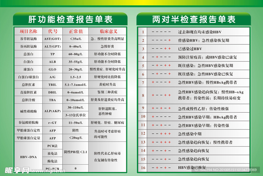 肝功能检查报告单表