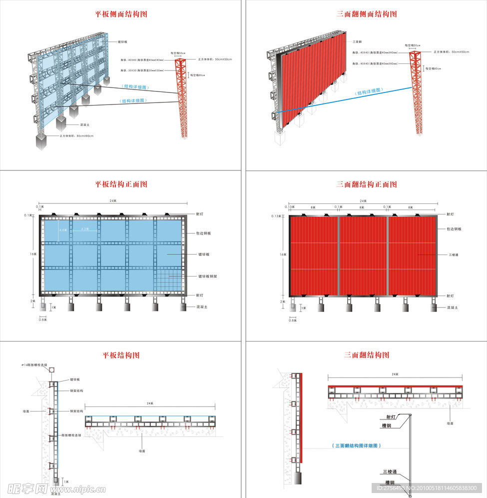 广告钢架结构图和三面翻广告钢架结构图 (分布在6个页面)