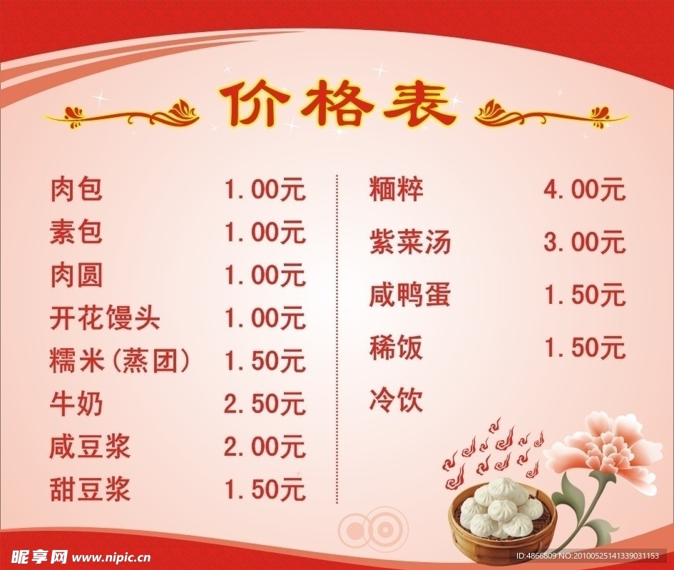 价格表