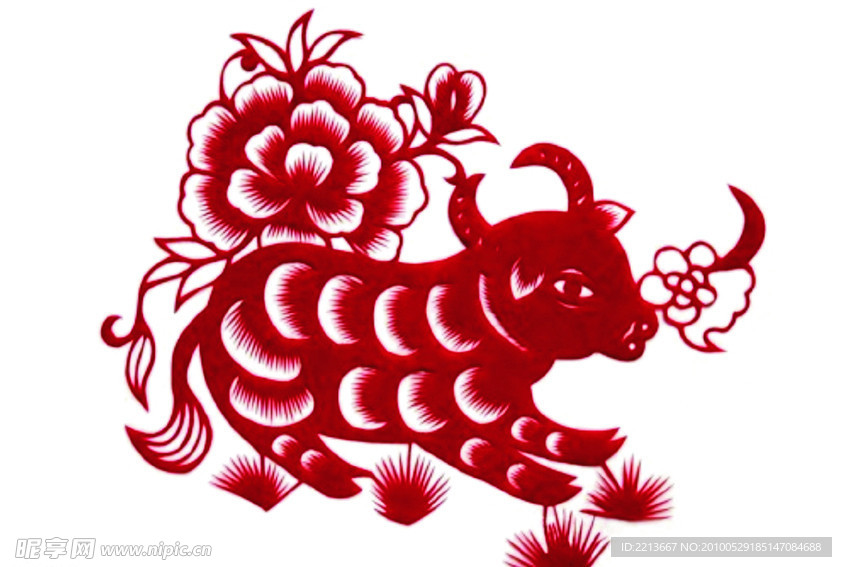 剪纸 牛 花纹