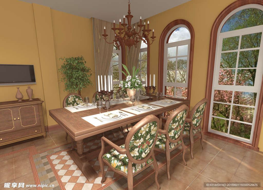 精致地中海风格厨房餐桌椅