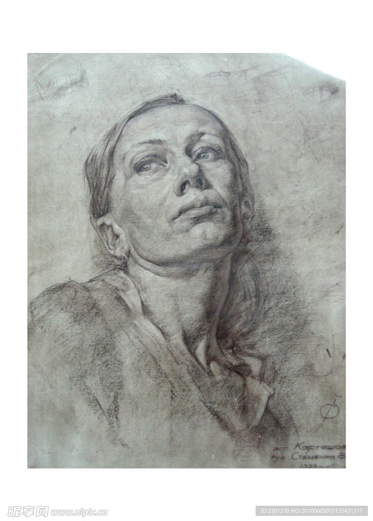 俄罗斯美术作品精品素描女人近正面头像