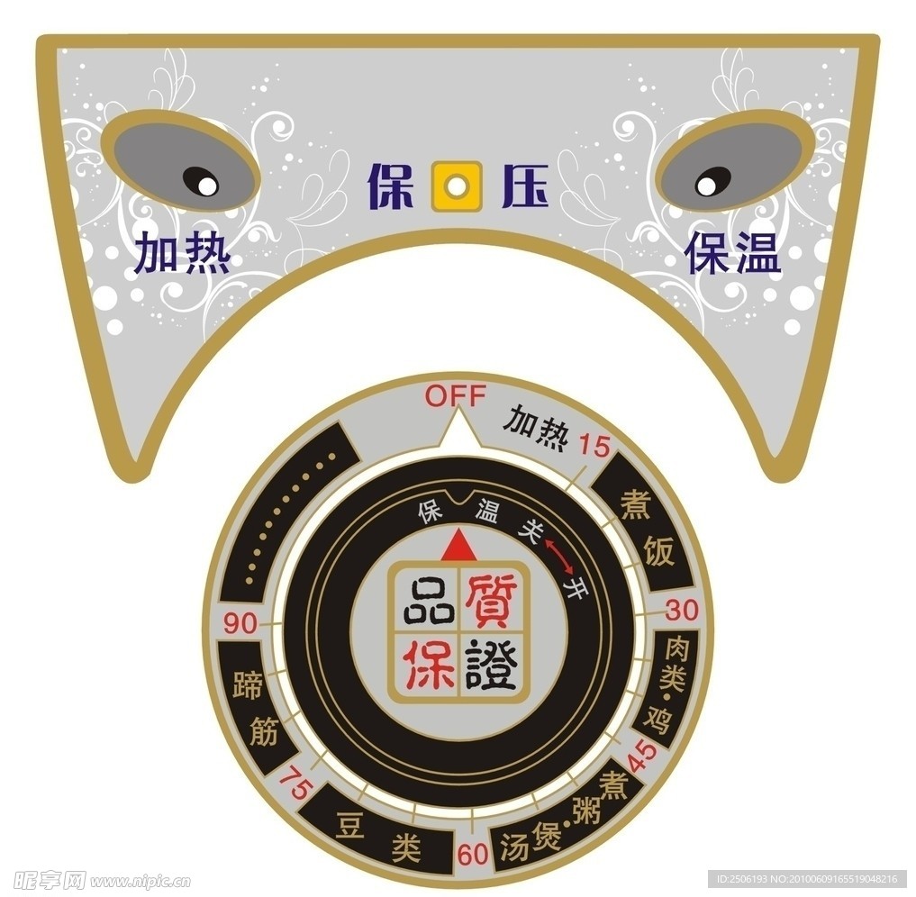 电饭锅按键和旋扭面贴