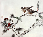 山茶麻雀图