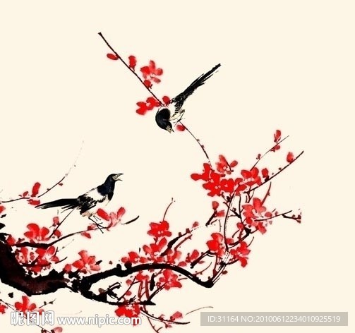 国画 喜鹊闹春图