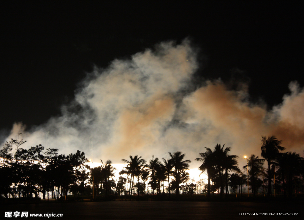 椰树与烟雾