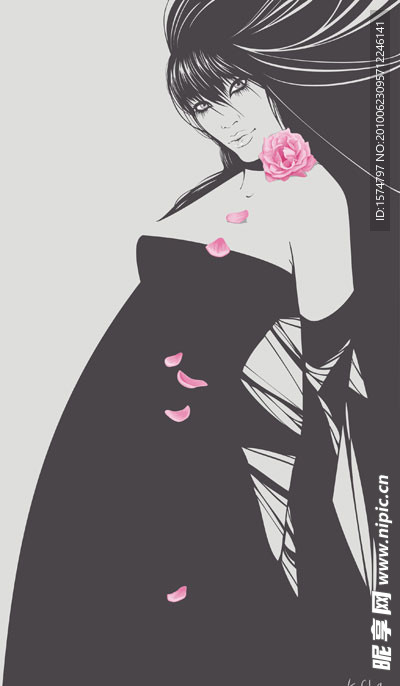 美女与花朵插画