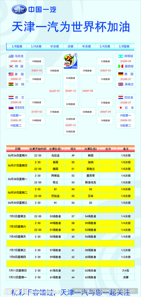 世界杯淘汰赛赛程表