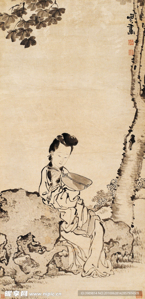 闵贞佳《桐阴仕女》