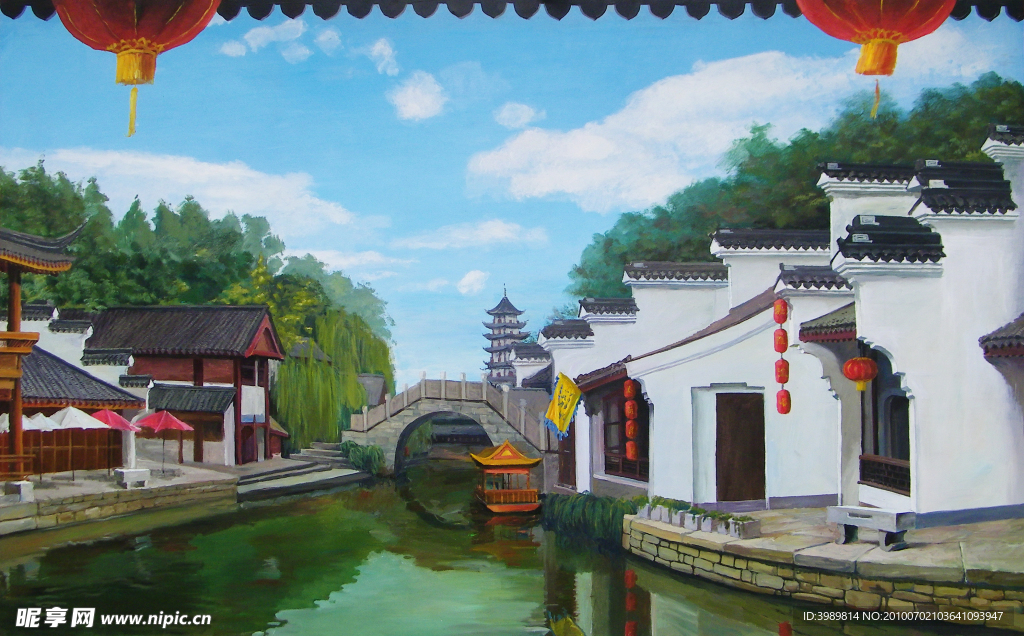 油画 江南水街