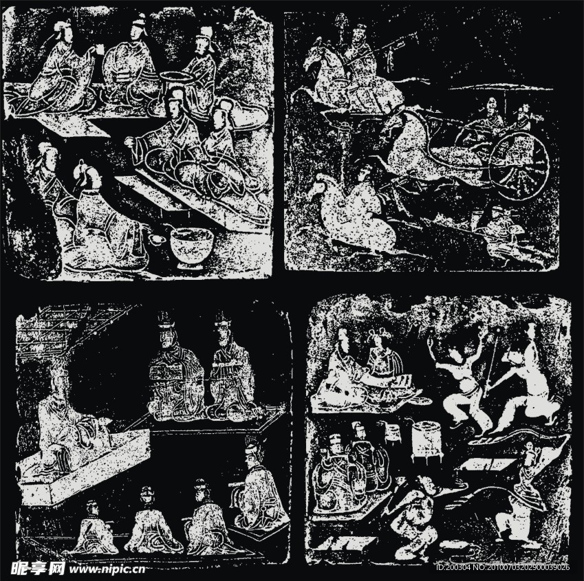 唐朝 壁画 矢量