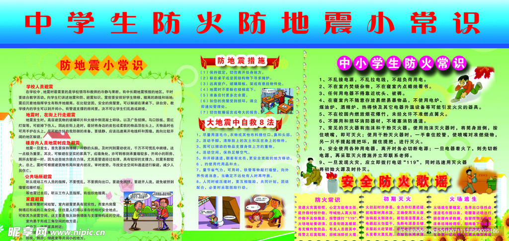 中学生防火防地震知识宣传广告展板