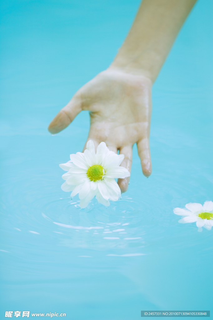 水中手托鲜花