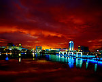 石龙夜景 灯火 红霞