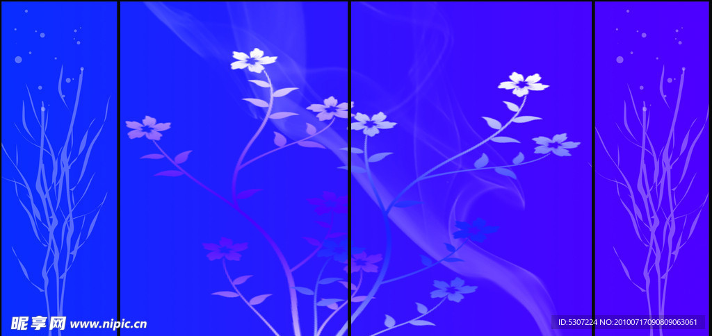 蓝紫浪漫花纹移门图案
