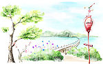 水彩漫画风景