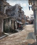 风景油画 百年古镇