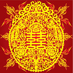 中国风格剪纸红双喜