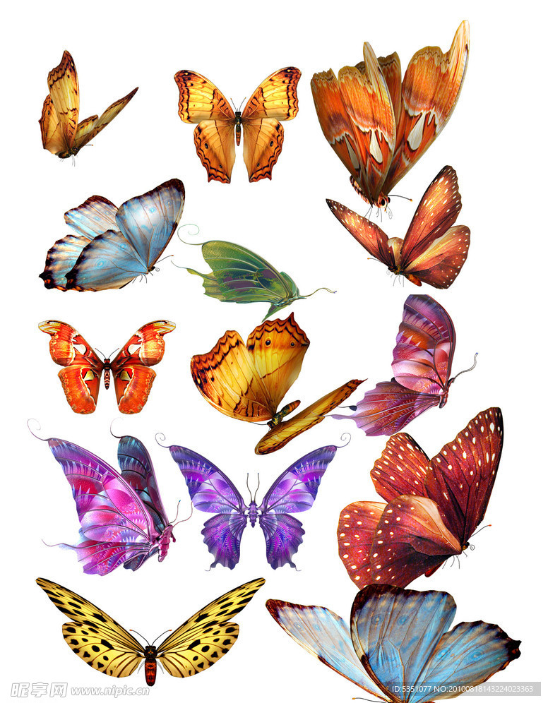漂亮的蝴蝶psd素材 18张透明png蝴蝶高清素材